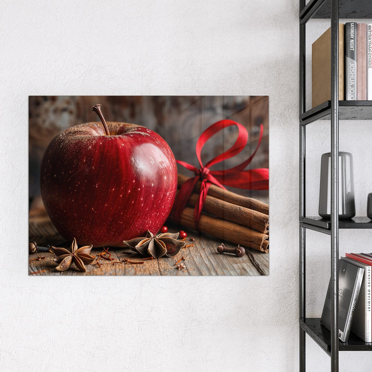Glas Magnettafel - Zimt und Apfel – Roter Apfel mit Zimtstangen