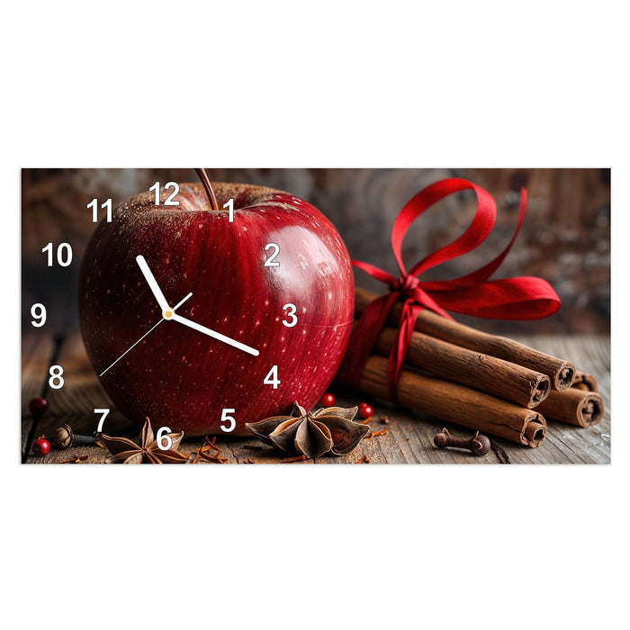 Wanduhr mit und Apfel aus Glas – Querformat 60 × 30 cm mit Ziffernblatt Modern