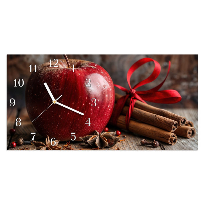 Wanduhr mit und Apfel aus Glas – Querformat 60 × 30 cm mit Ziffernblatt Klassisch