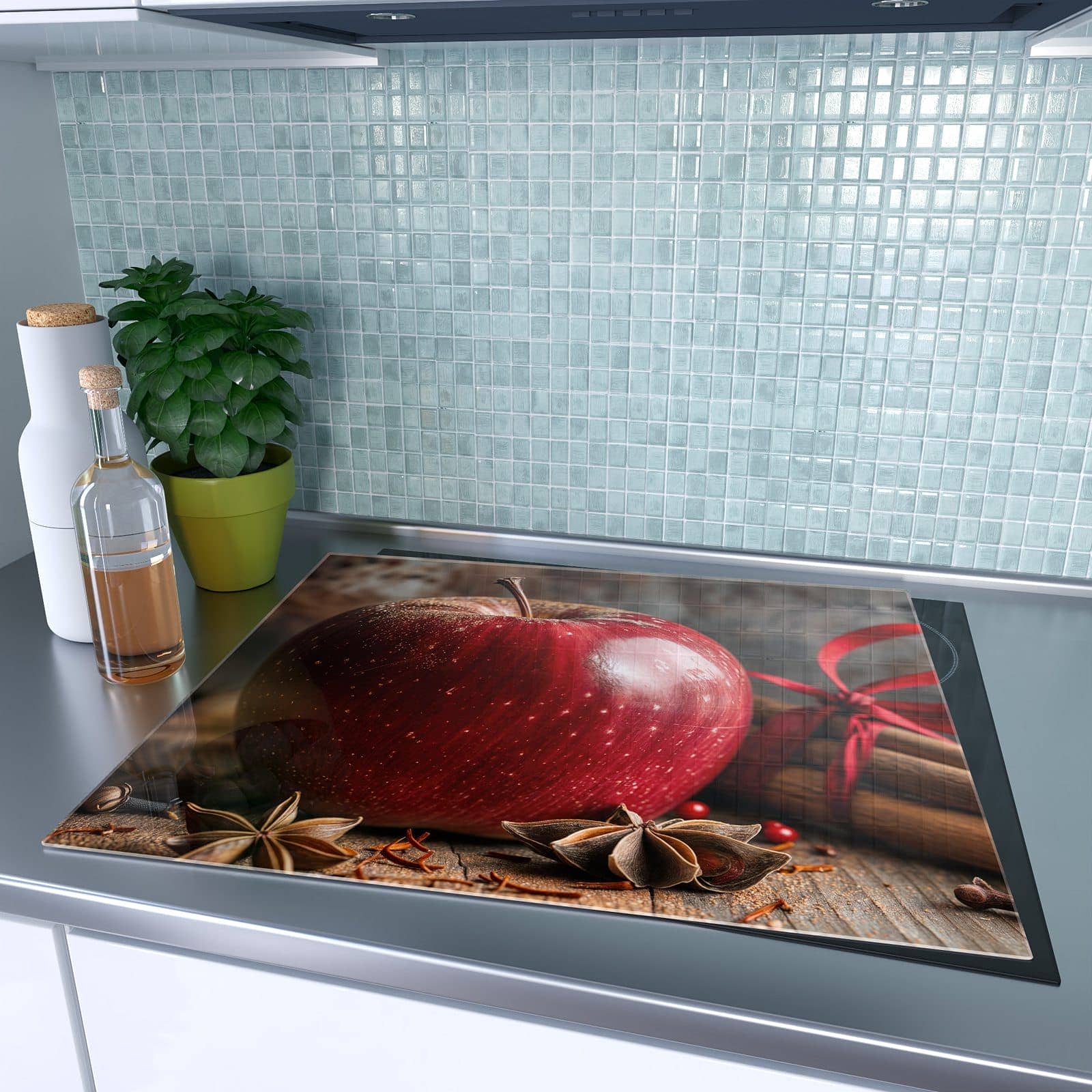1-teilige Abdeckplatten für Ceranfeld mit mit und Apfel-Motiv auf dem Ceranfeld