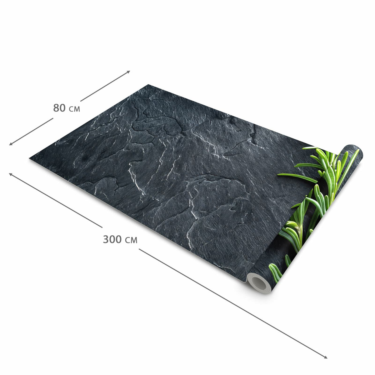 Abwaschbarer Küchenteppich mit Motiv Rosmarinzweig Slate in der Größe 60x270 cm schützt den Boden