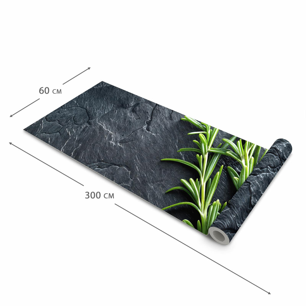 Strapazierfähiger moderner Küchenläufer mit Motiv Rosmarinzweig Slate in der Größe 60x270 cm