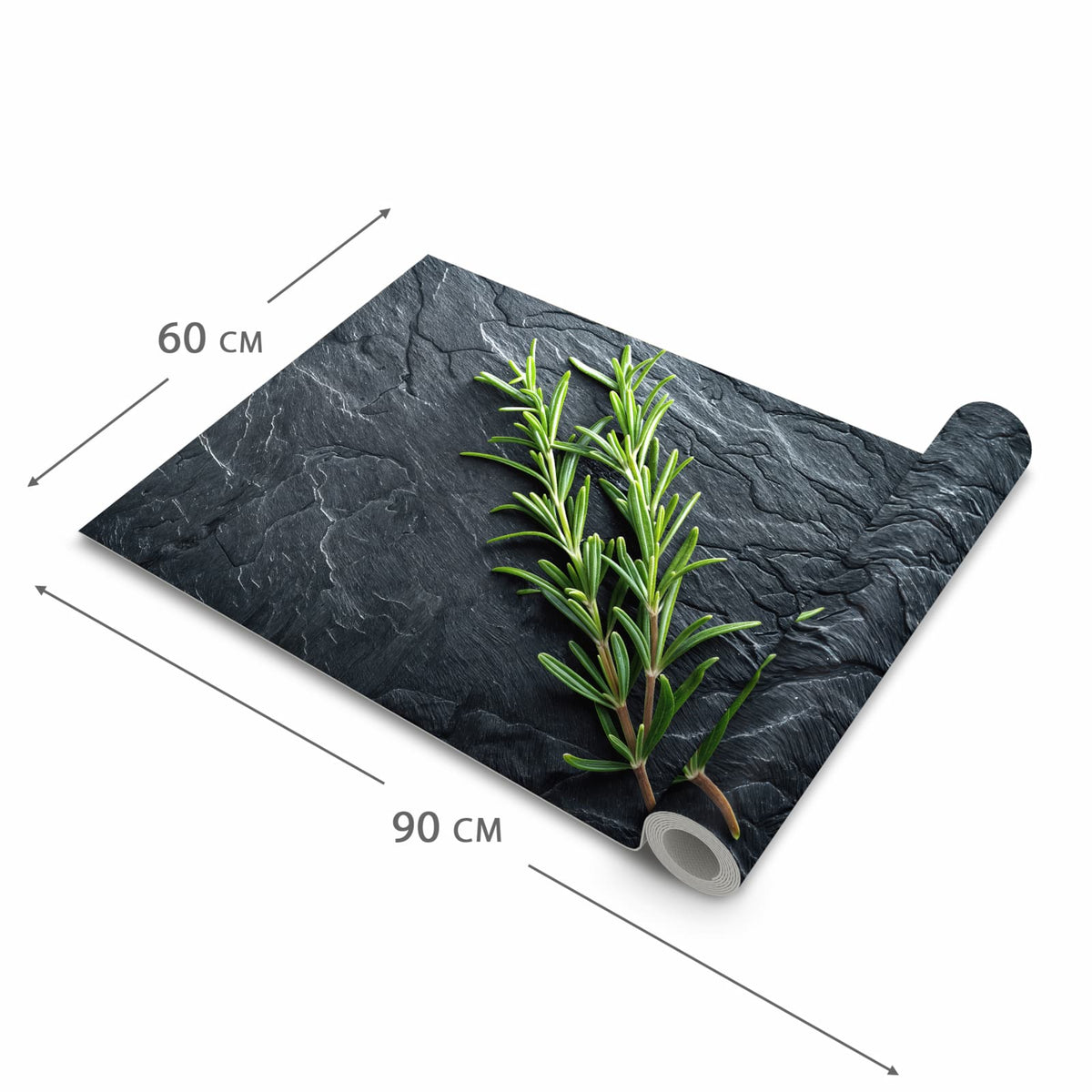 Waschbarer Küchenläufer nach Maß mit Motiv Rosmarinzweig Slate in der Größe 60x270 cm
