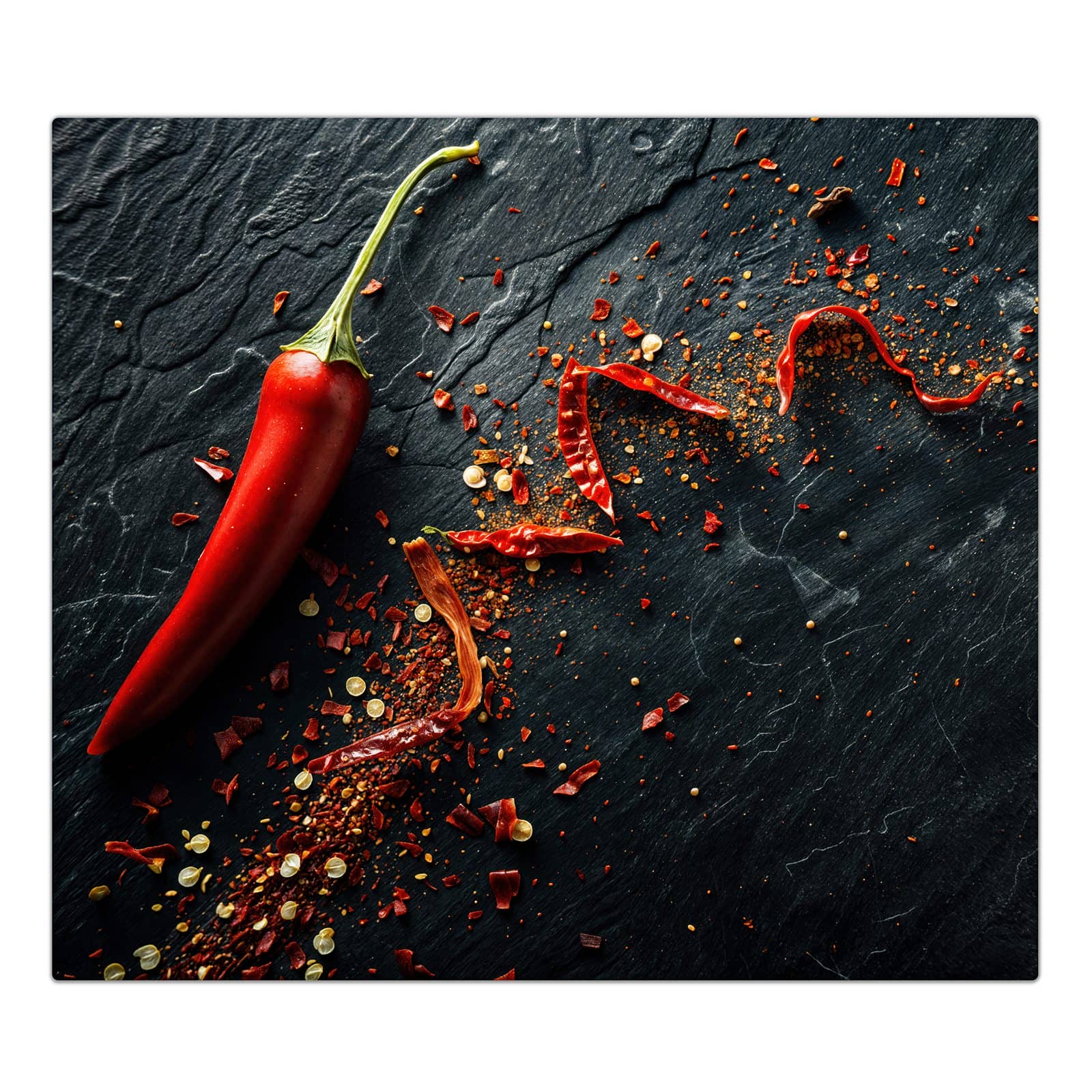 1-teilige Abdeckung für Herdplatte mit Chili Auf Schiefer-Motiv in der Frontansicht #grösse_1-Teilig (60x52cm)