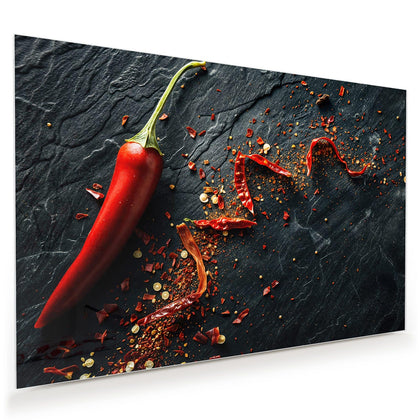 Wandbild mit dem Motiv Chili auf Schiefer