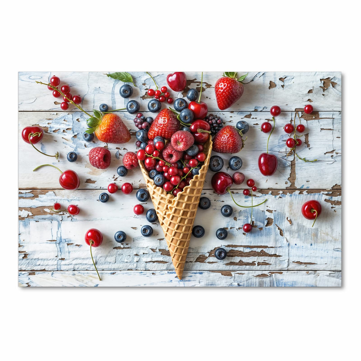 Waschbarer Küchenläufer mit Motiv Früchte Eiscreme in Frontansicht für angenehme Haptik