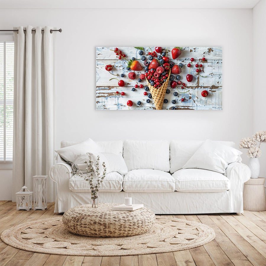 Maße Wandbild - Beeren in der Eiswaffel - Querformat