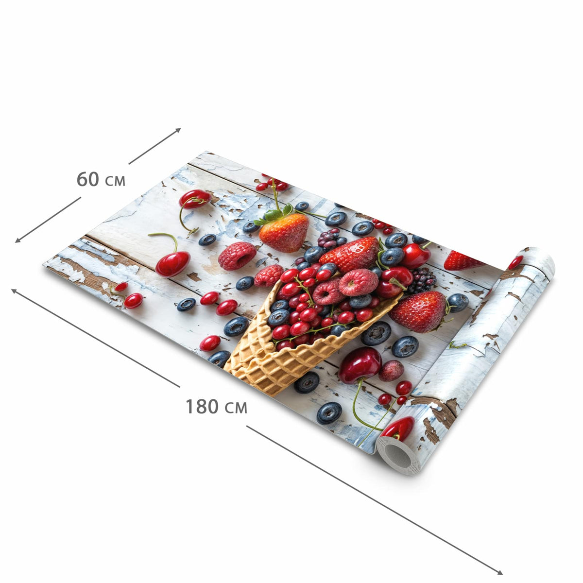 Hygienischer Küchenläufer mit Motiv Früchte Eiscreme in der Größe 60x240 cm für den Flur
