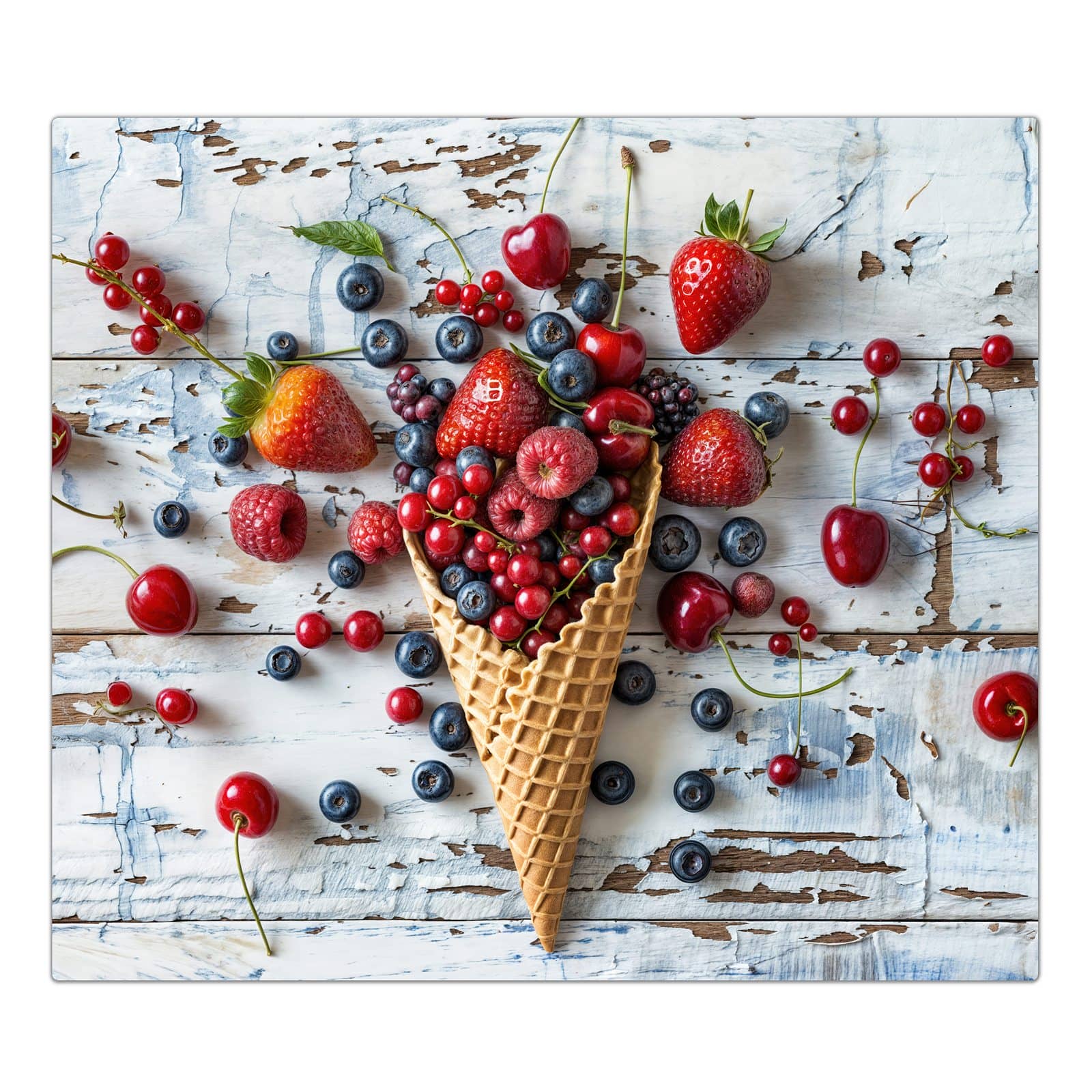 1-teilige Herdabdeckplatte aus Glas mit Früchte Eiscreme-Motiv in der Frontansicht #grösse_1-Teilig (60x52cm)