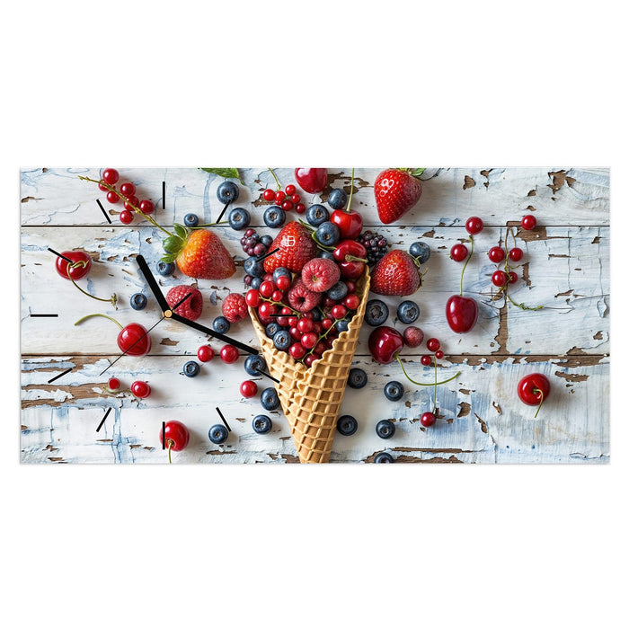 Wanduhr Früchte Eiscreme aus Glas – Querformat 60 × 30 cm mit Ziffernblatt Linie