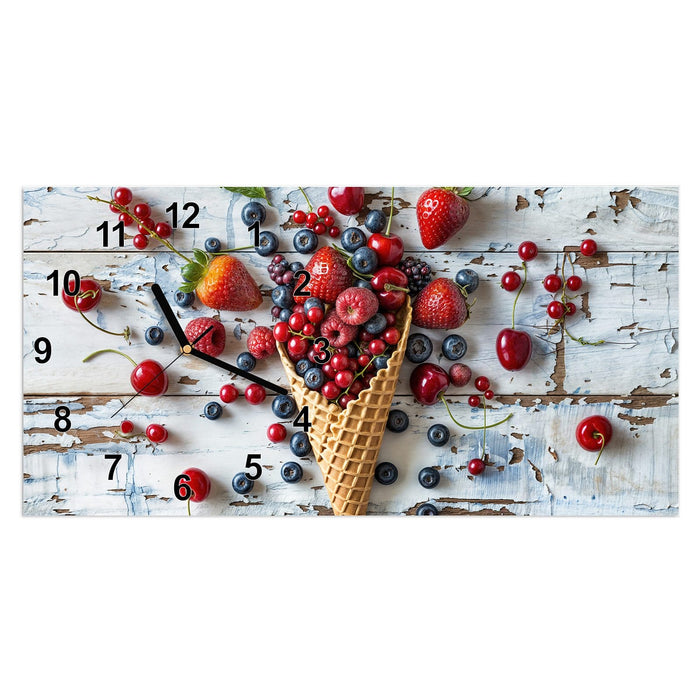 Wanduhr Früchte Eiscreme aus Glas – Querformat 60 × 30 cm mit Ziffernblatt Modern