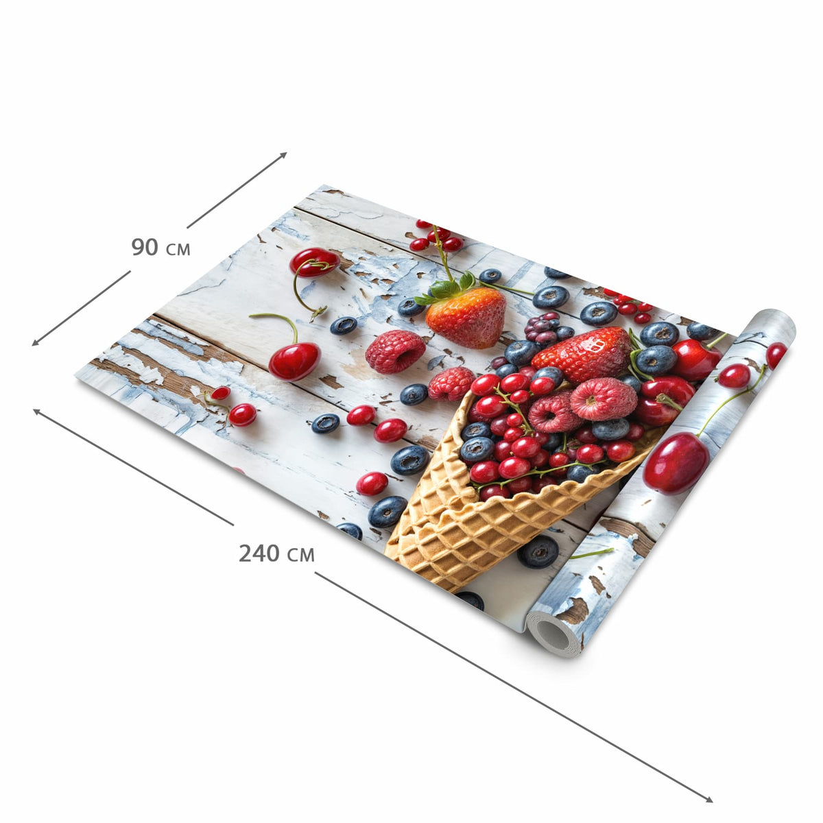 Formstabiler Bodenläufer Teppich mit Motiv Früchte Eiscreme in der Grösse 60x240 cm