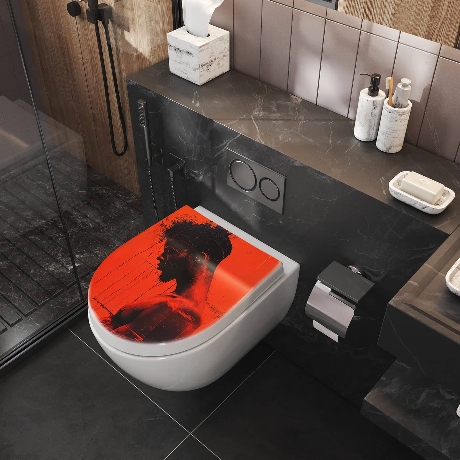 WC-Sitz mit Absenkautomatik Dunkelrotes Profil