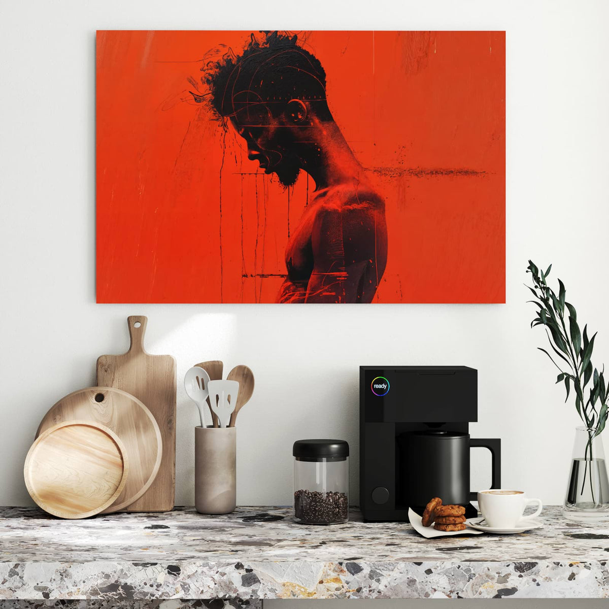 Metall Magnettafel - Silhouette vor Rot – Schwarze Silhouette vor Rot
