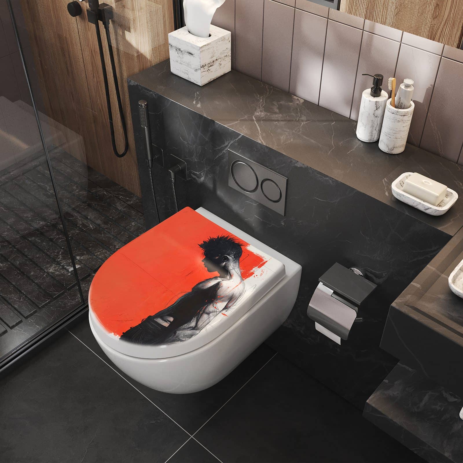 WC-Sitz mit Absenkautomatik Nachdenklicher Mann