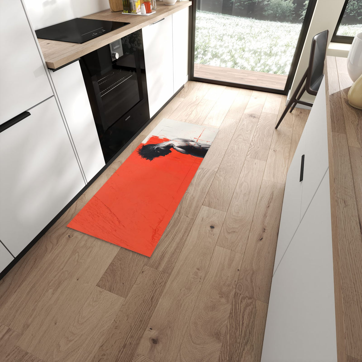Rutschfester Küchenteppich mit Motiv Nachdenklicher Mann in moderner Küche #grösse_60 x 150 cm