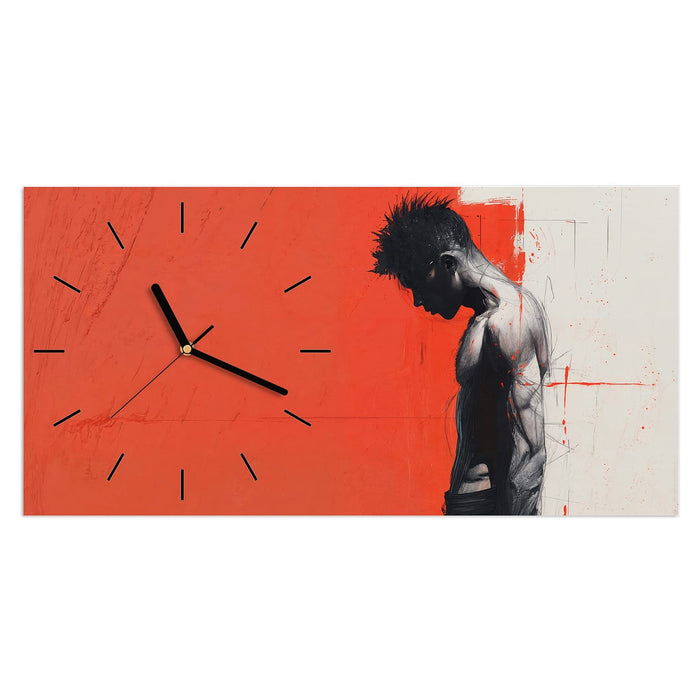 Wanduhr Nachdenklicher Mann aus Glas – Querformat 60 × 30 cm mit Ziffernblatt Linie