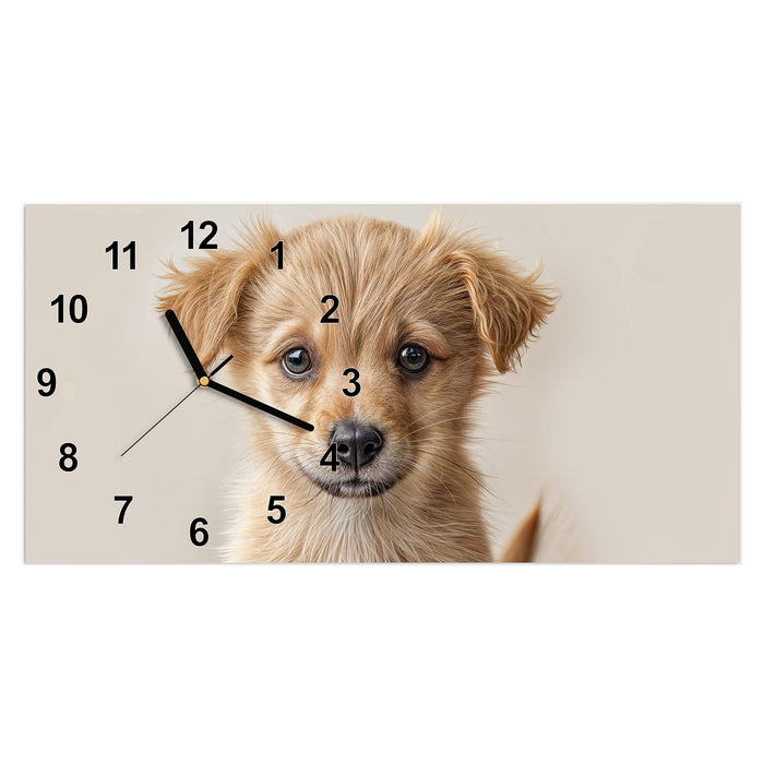 Wanduhr Welpenbilde aus Glas – Querformat 60 × 30 cm mit Ziffernblatt Modern