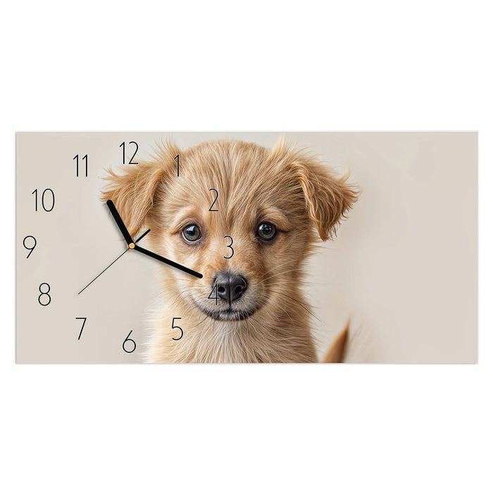 Wanduhr Welpenbilde aus Glas – Querformat 60 × 30 cm mit Ziffernblatt Elegant