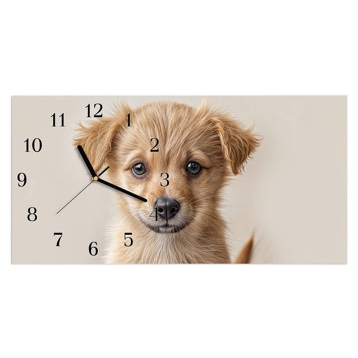 Wanduhr Welpenbilde aus Glas – Querformat 60 × 30 cm mit Ziffernblatt Klassisch