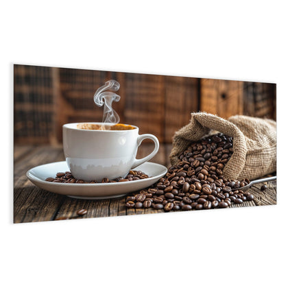 Glas Magnettafel mit dem Motiv Dampfende Tasse Kaffee