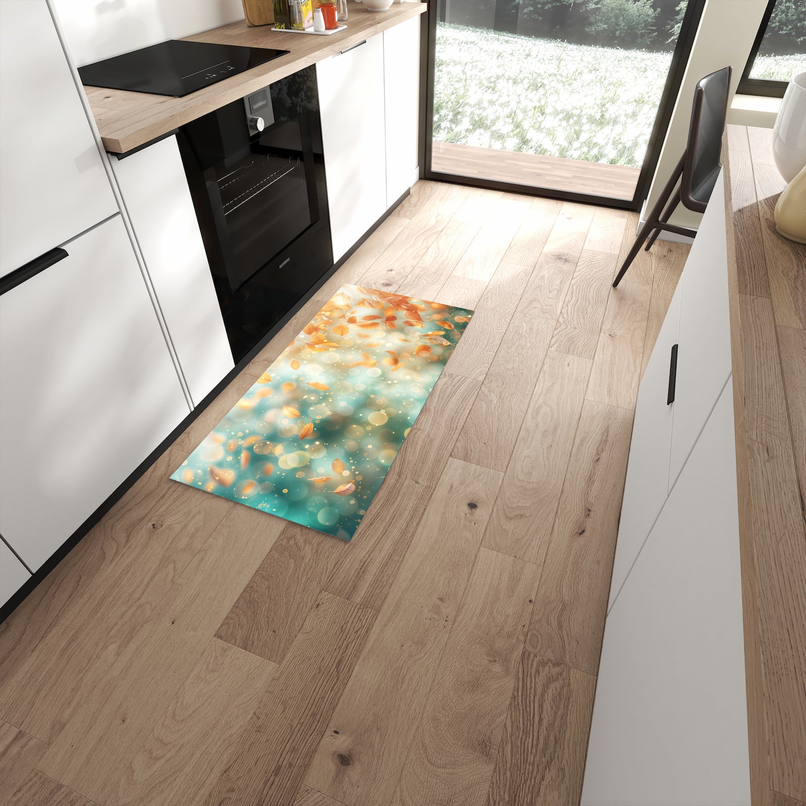 Küchenteppich mit Motiv Herbstblätter Traum für Ordnung in moderner Küche #grösse_60 x 120 cm