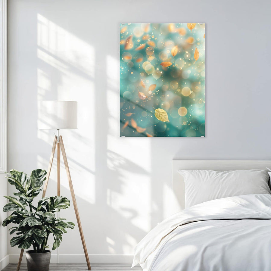 Maße Wandbild - Goldene Blätter im Flug - Hochformat