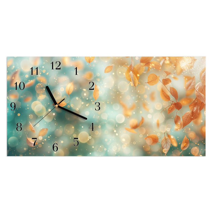 Wanduhr Herbstblätter Traum aus Glas – Querformat 60 × 30 cm mit Ziffernblatt Klassisch