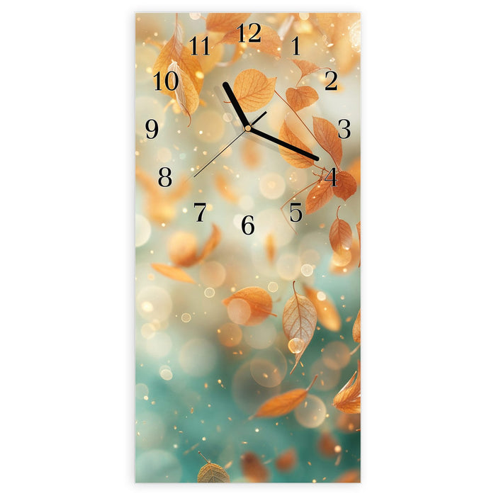 Wanduhr Herbstblätter Traum aus Glas – Hochformat 30 × 60 cm mit Ziffernblatt Klassisch