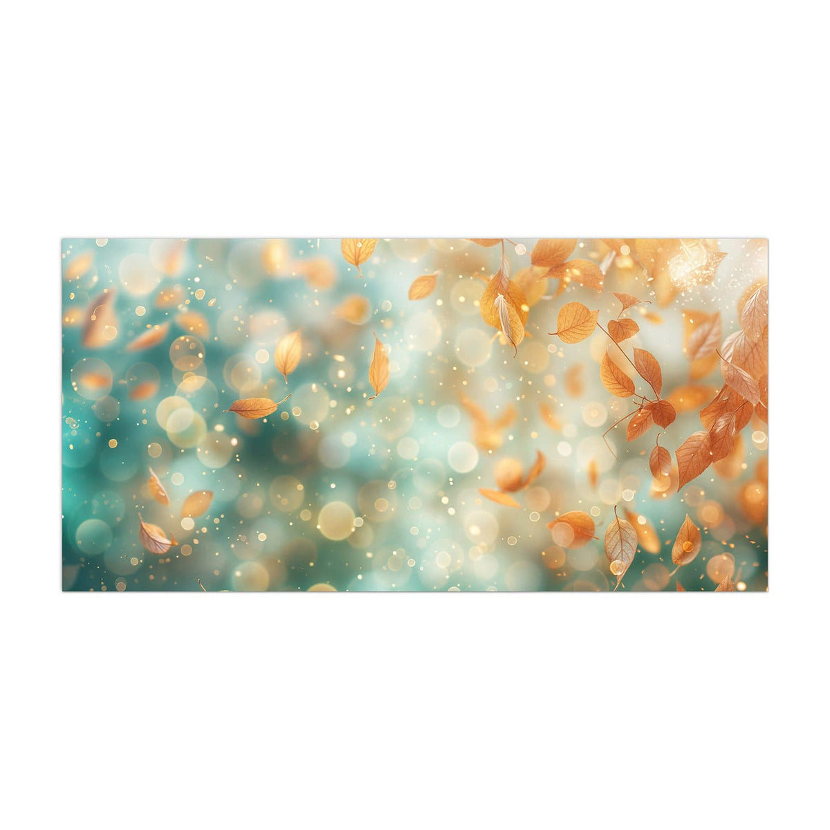 Küchenrückwand aus Glas Goldene Blätter im Flug im Hochformat, Motiv bildfüllend von vorn