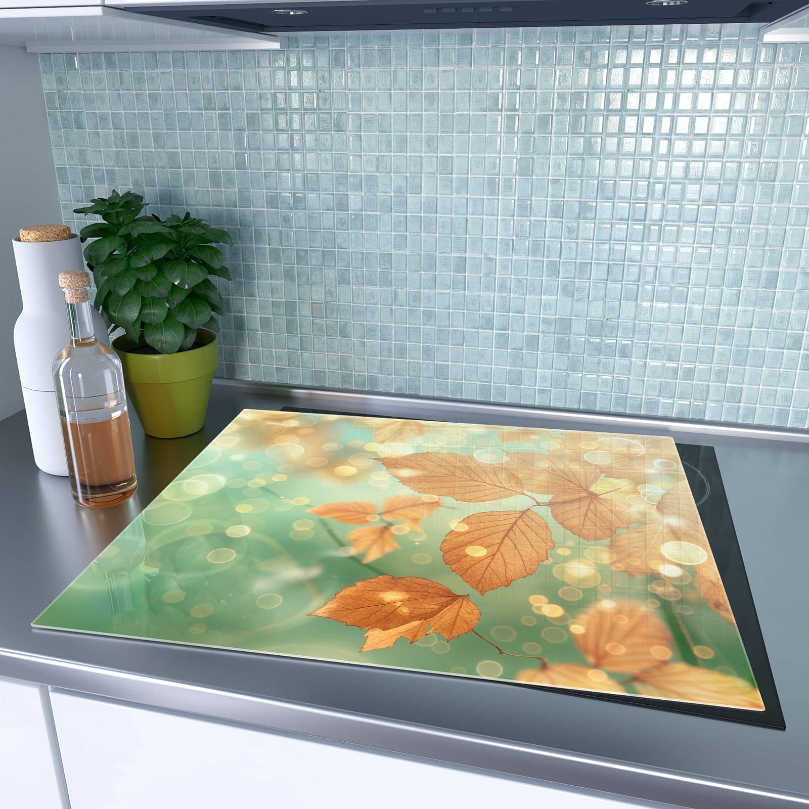 1-teilige Herdabdeckplatten aus Glas mit Herbstliche Blätter-Motiv auf dem Ceranfeld