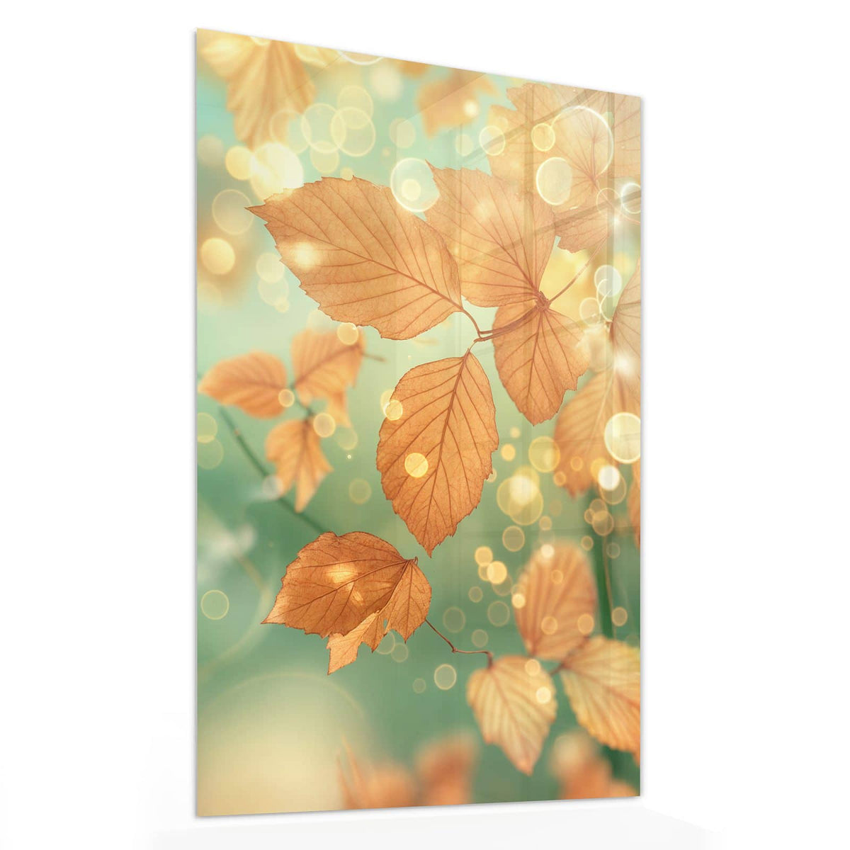 Glasbild Blätter vor Türkis von der Seite, 4 mm Echtglas