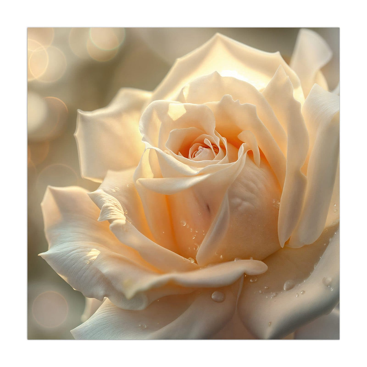 Küchenrückwand aus Glas Rose mit Wassertropfen im quadratischen Format, Motiv bildfüllend von vorn