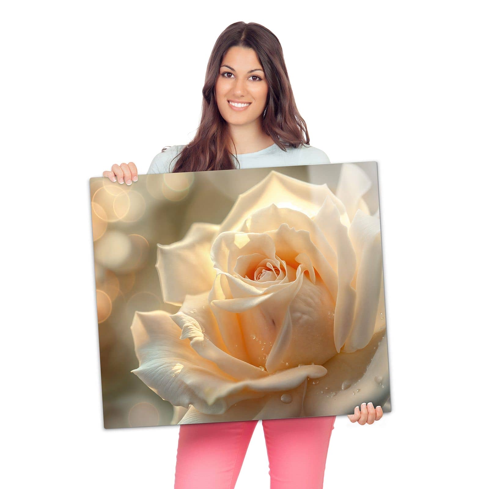 1-teilige Herdabdeckplatte mit Elegante Rose-Motiv wird zur Größendarstellung gehalten