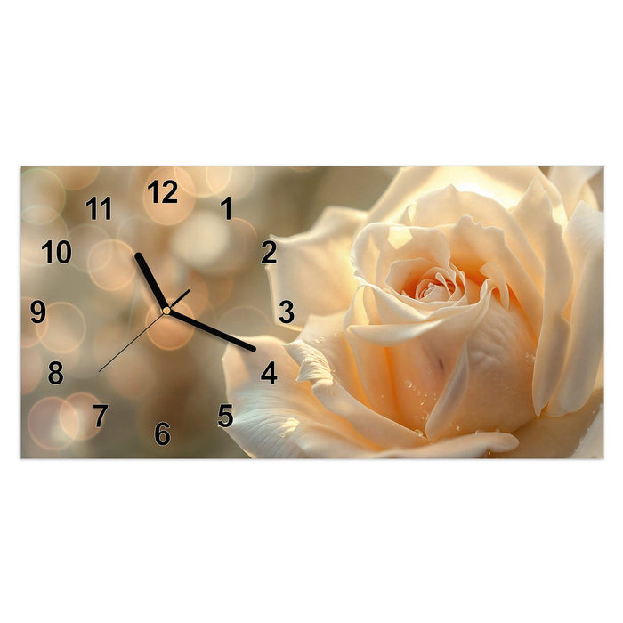 Wanduhr Elegante Rose aus Glas – Querformat 60 × 30 cm mit Ziffernblatt Modern