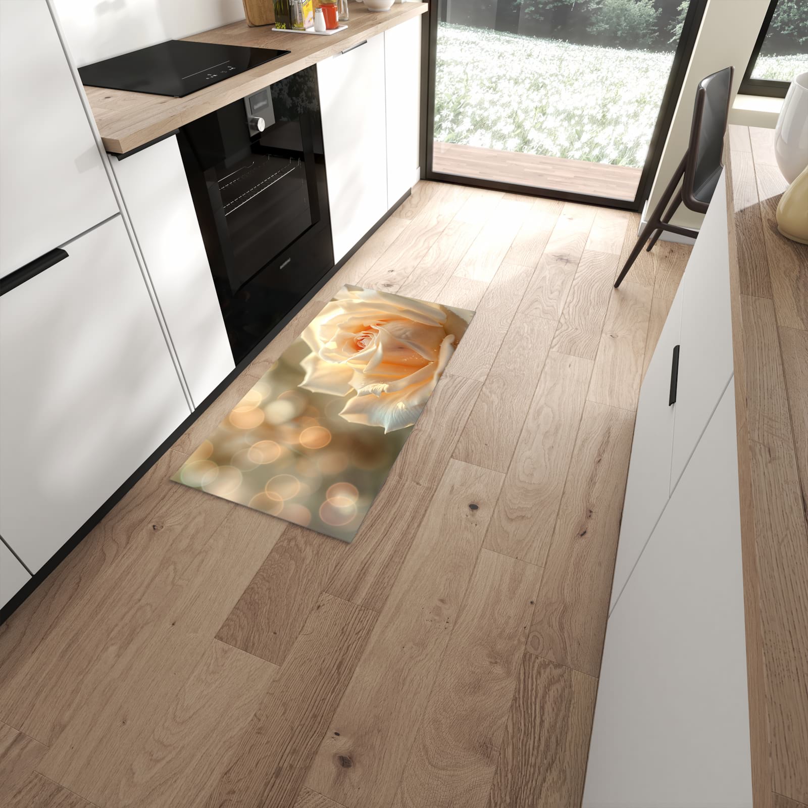 Flacher Küchenteppich mit Motiv Elegante Rose in moderner Küche - waschbar #grösse_60 x 120 cm