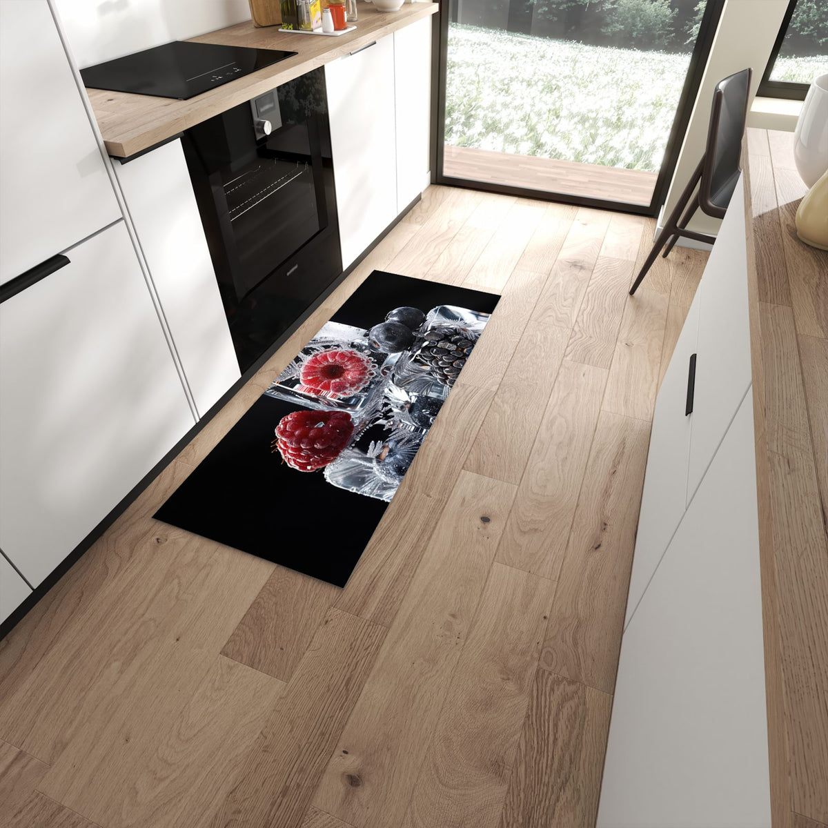 Formstabiler rutschfester Küchenteppich mit Motiv Gefrorene Früchte in moderner Küche #grösse_60 x 150 cm