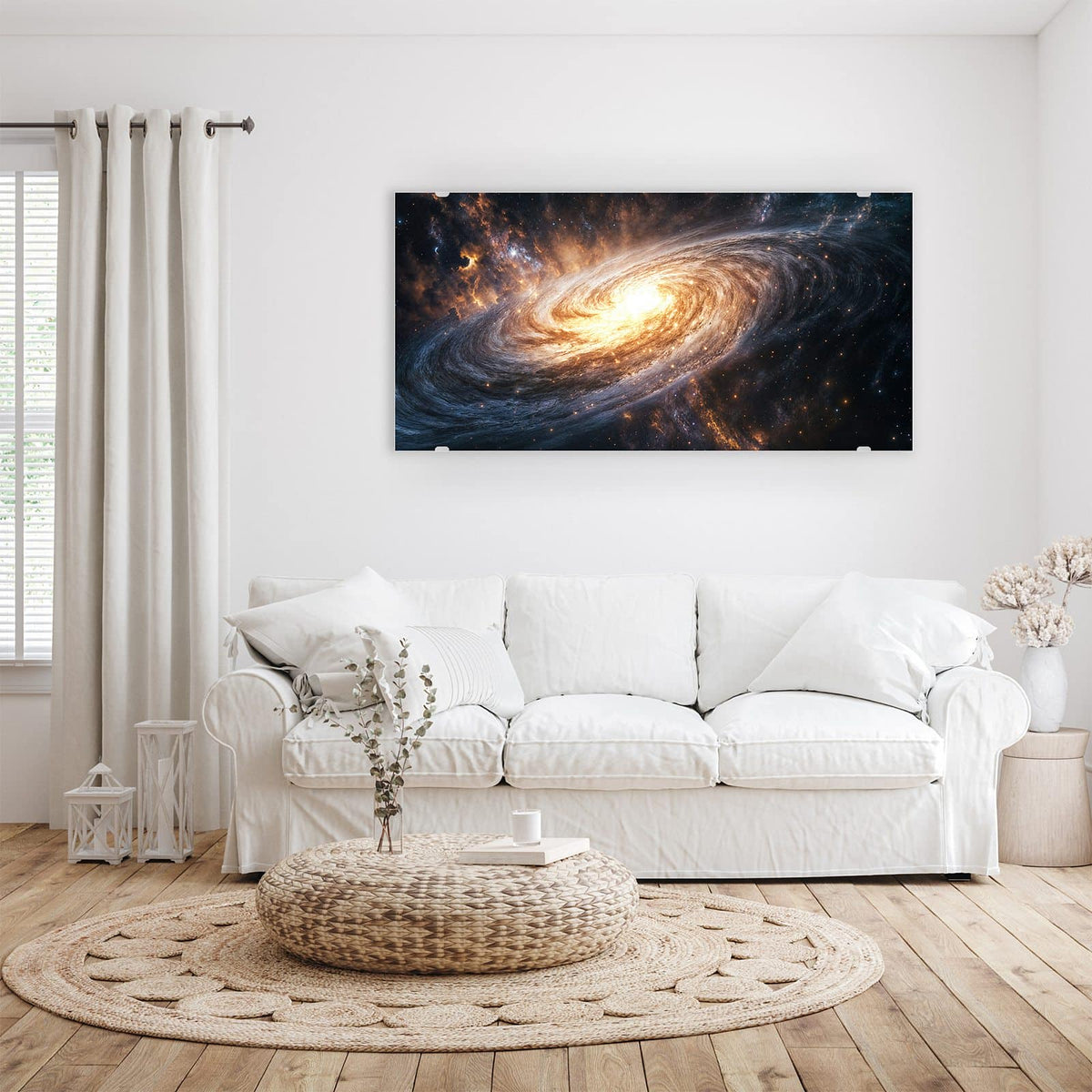 Wandbild - Goldene Spiralgalaxie - Querformat – Spiralgalaxie mit goldenem Kern