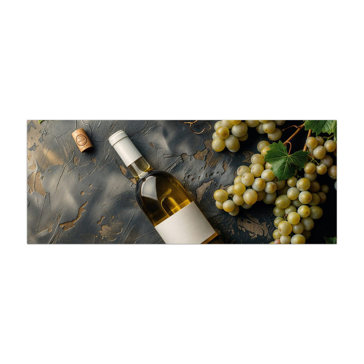 Küchenrückwand aus Glas Weißwein mit Trauben im Hochformat, Motiv bildfüllend von vorn
