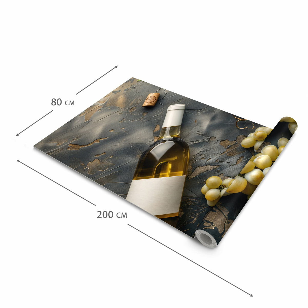 Wasserabweisender Teppichläufer für die Küche mit Motiv Weintrauben mit Wein in der Grösse 80x300 cm