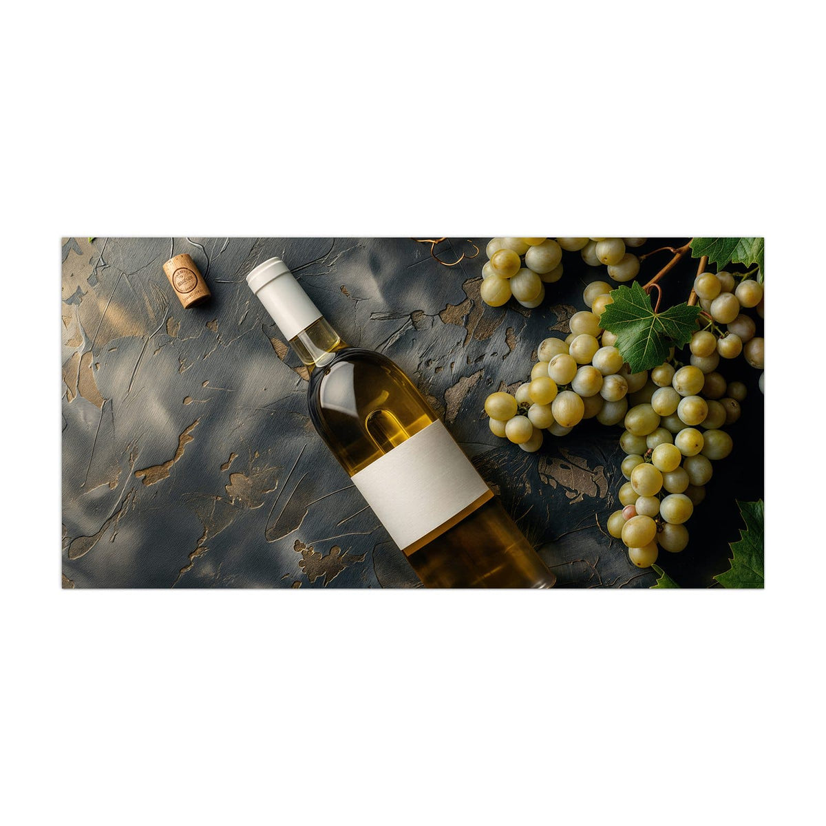 Küchenrückwand aus Glas Weißwein mit Trauben im Hochformat, Motiv bildfüllend von vorn