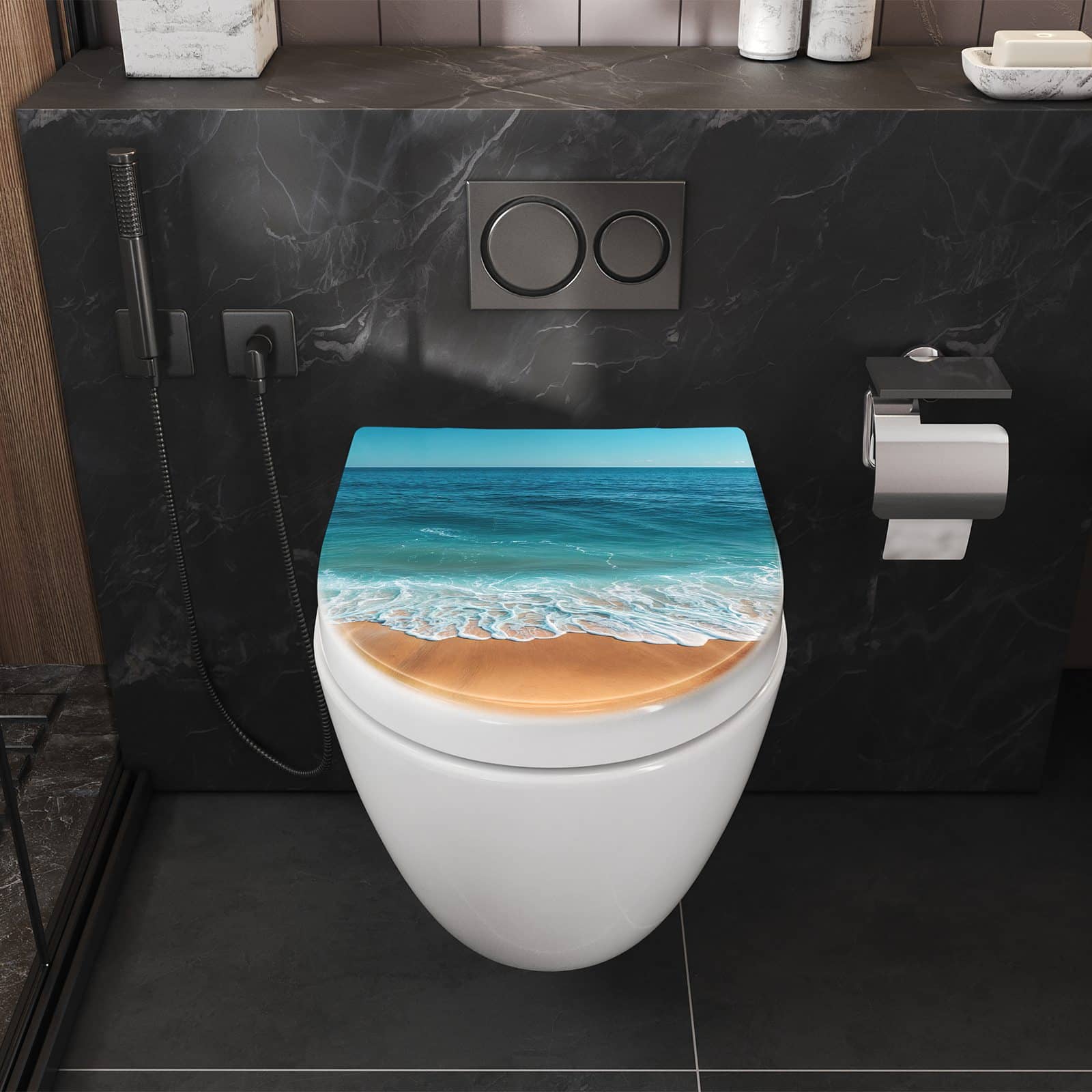 WC-Sitz mit Absenkautomatik Sandstrand Wellen