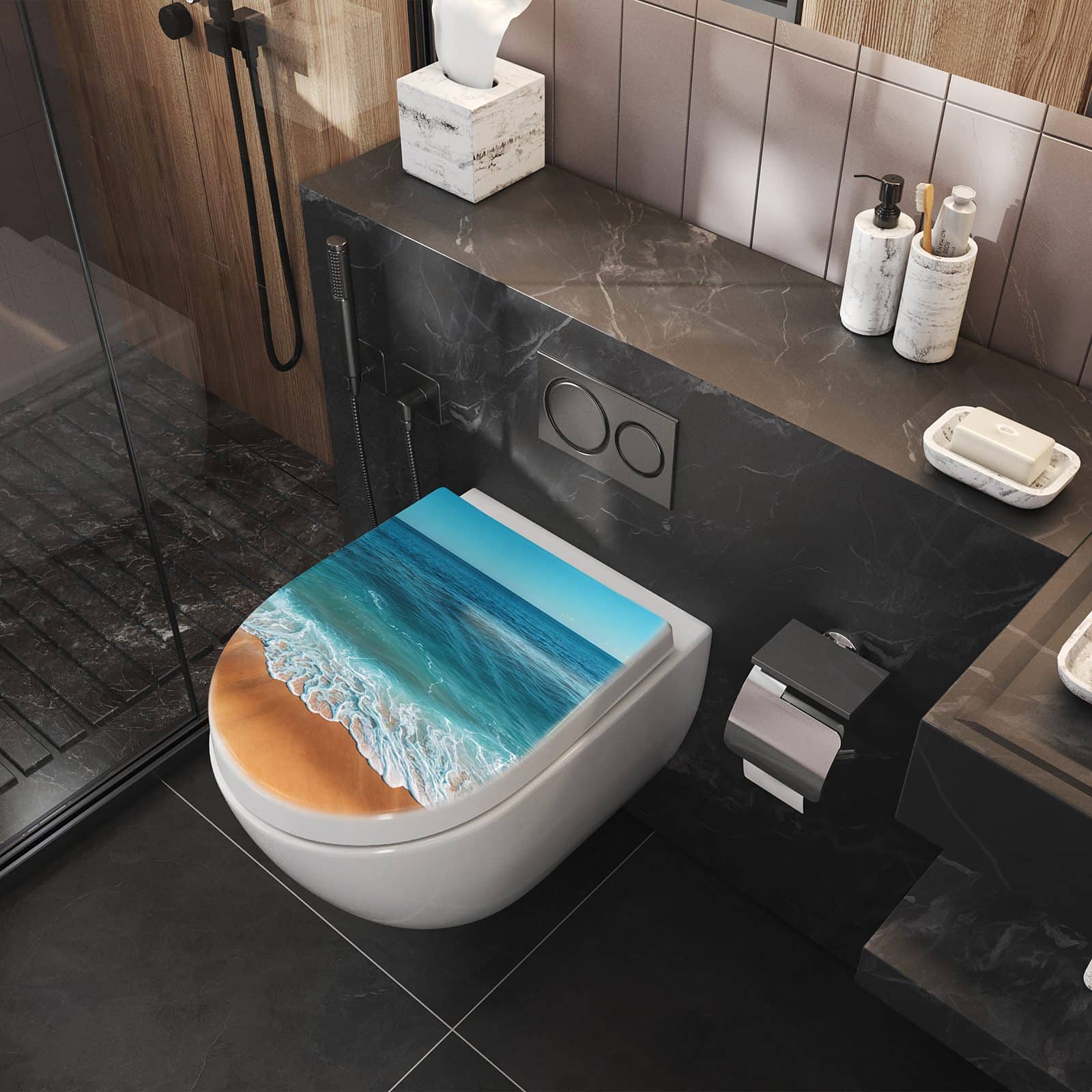 WC-Sitz mit Absenkautomatik Sandstrand Wellen