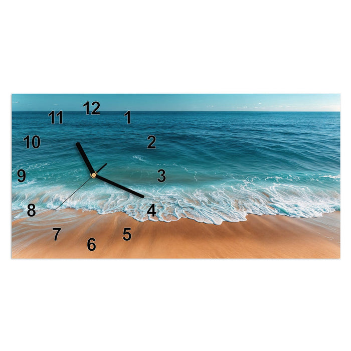 Wanduhr Sandstrand Wellen aus Glas – Querformat 60 × 30 cm mit Ziffernblatt Modern