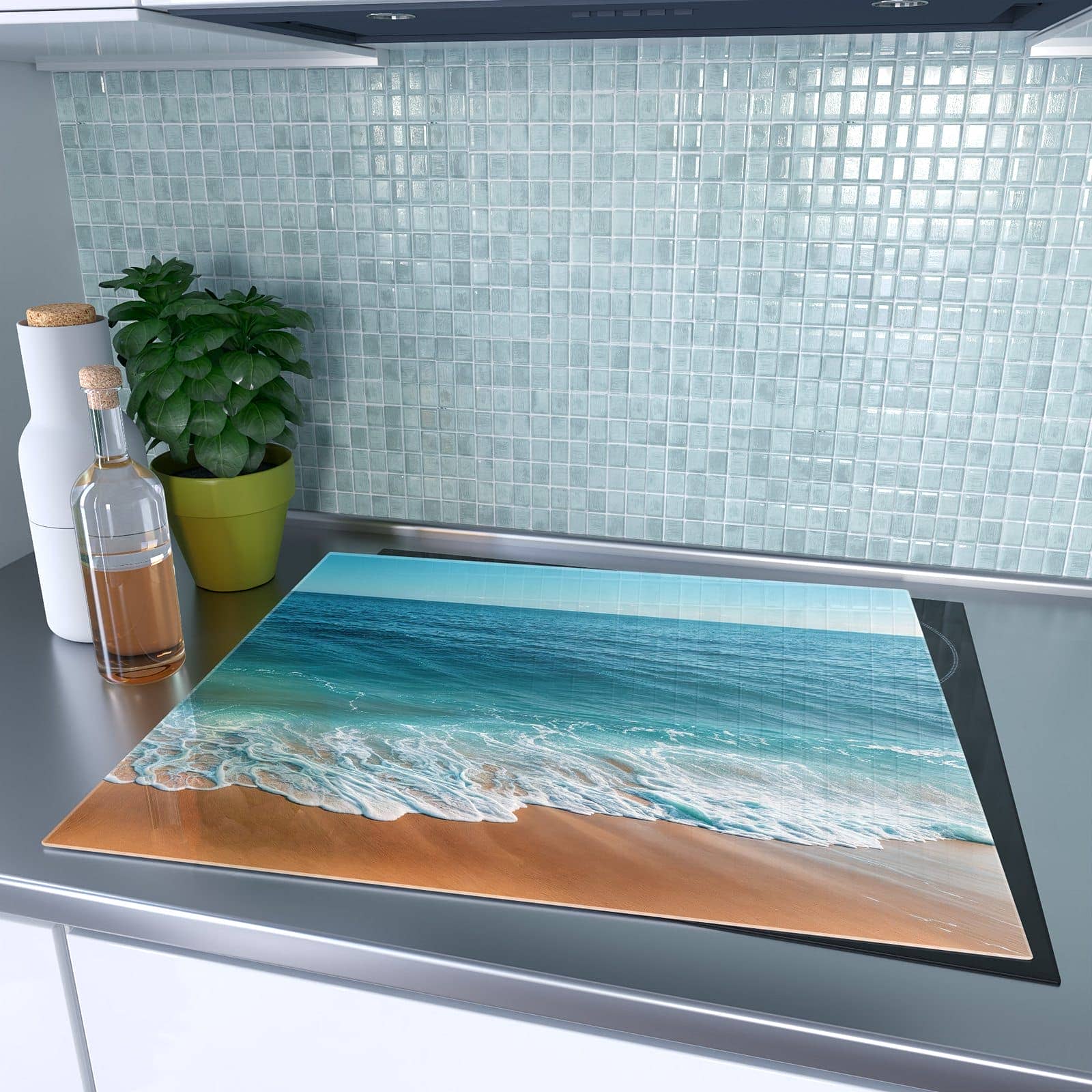 1-teilige Abdeckung für Herdplatten mit Sandstrand Wellen-Motiv auf dem Ceranfeld