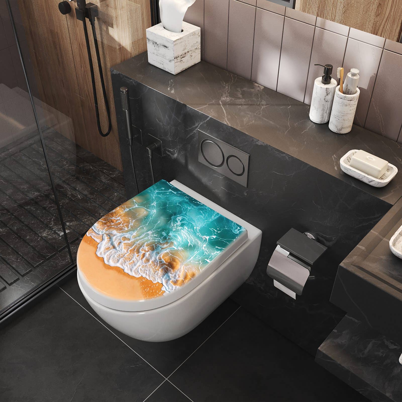 WC-Sitz mit Absenkautomatik Sanfte Meereswellen