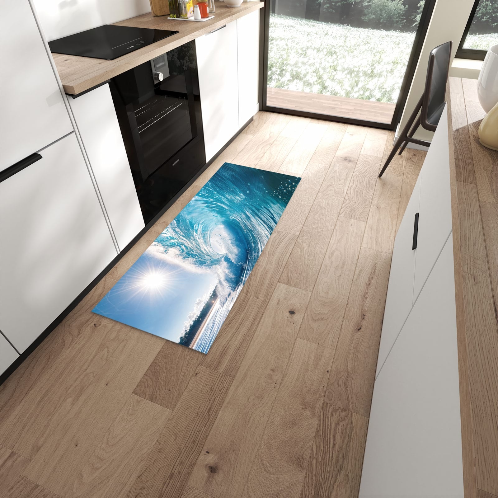 Langlebiger Küchenläufer mit Motiv Riesige Welle Strand in moderner Küche #grösse_60 x 150 cm