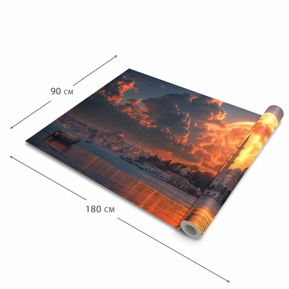 Rutschhemmender dünner Teppich mit Motiv Mond über Istanbul in der Grösse 80x250 cm