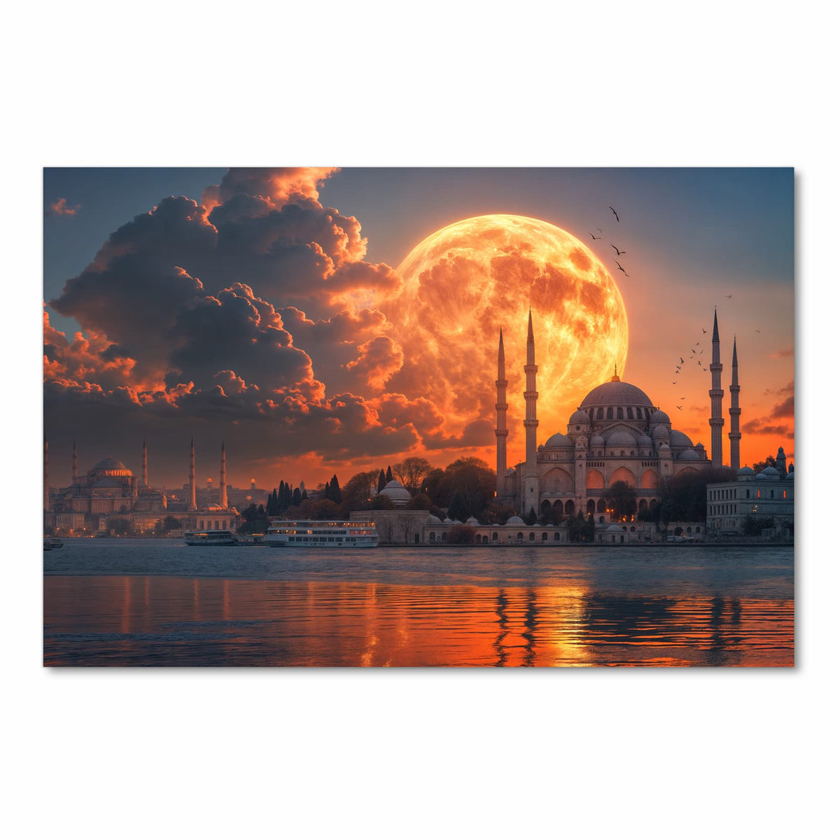 Komfortabler Küchenteppich mit Motiv Mond über Istanbul in Frontansicht für angenehmes Stehen