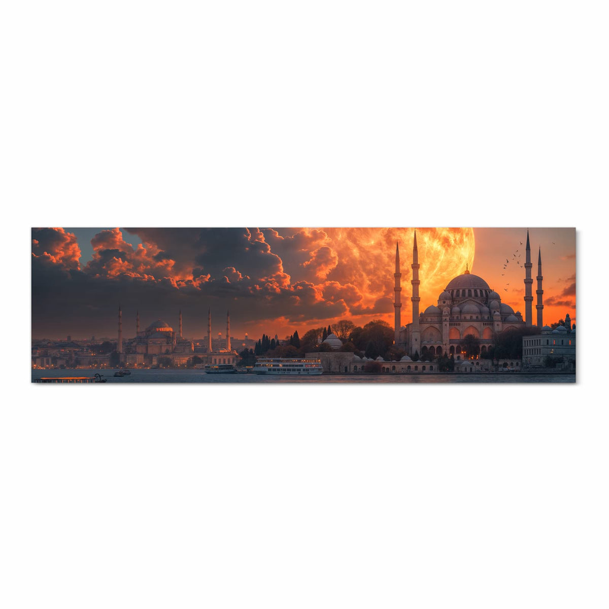Fleckenresistenter Küchenteppich mit Motiv Mond über Istanbul in Frontansicht für die Küche